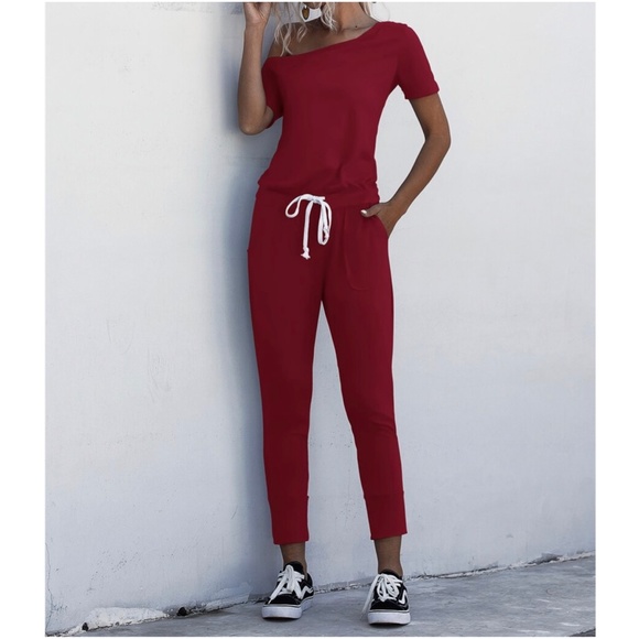 Comfy Black off shoulder waist tie pocket jumpsuit - Picture 7 of 9